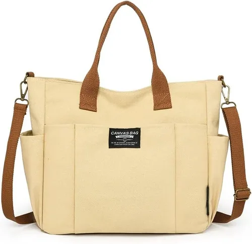 Vista 2 de Bolso bandolera de lona con cremallera - Bolso bandolera Hobo para mujer