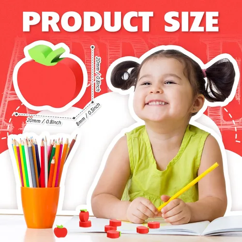 Vista 2 de 60 mini borradores de manzana para niños, regalos de bienvenida a la escuela, para contar en el aula, manipulativos de matemáticas, suministros
