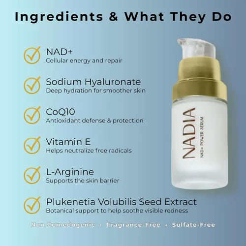 Vista 3 de NADIA NAD+ Power Serum para rostro, cuello y escote, suero hidratante para la piel, antienvejecimiento, 0.5 fl oz / 0.5 fl oz