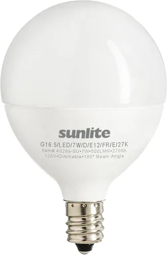 Vista 4 de Sunlite Bombilla LED G16.5, 7 vatios (equivalente a 60 W), 500 lúmenes, regulable, base de candelabro tipo G en forma de globo E12, bombillas Frost