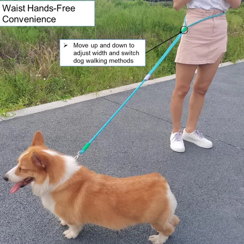 Vista 6 de Correa de perro manos libres, cintura elástica ajustable y correa cruzada con mango cómodo, cuerda de nailon resistente para perros pequeños a Negro