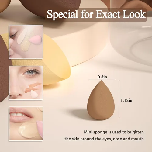 Vista 3 de COSTICA - Juego de esponjas de maquillaje, 8 esponjas de belleza para base, crema y polvo, esponja de belleza multicolor para maquillaje con 2 mini