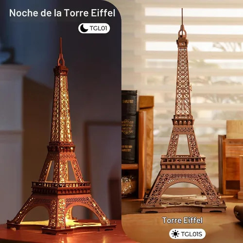 Vista 3 de ROBOTIME Rompecabezas 3D para Adultos Kit de Construcción de Modelos DIY con Luz LED Torre Eiffel de Madera Kit de Manualidades Conjunto de Juguetes