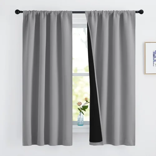 Vista 107 de NICETOWN Biscotti Beige 100% Cortinas opacas de 45" de largo para cocina, bolsillo con varilla para sótano completamente opaco, cortinas térmicas