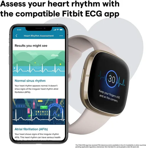 Vista 4 de Fitbit Sense Health & Fitness - Reloj inteligente con GPS, llamadas y mensajes de texto Bluetooth, frecuencia cardíaca SpO2, ECG, temperatura