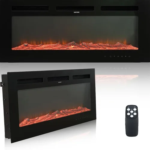 Vista 10 de Chimenea eléctrica montada en la pared y empotrada de 30 pulgadas con control remoto temporizador de 8 horas, 12 llamas, pantalla táctil, calentador