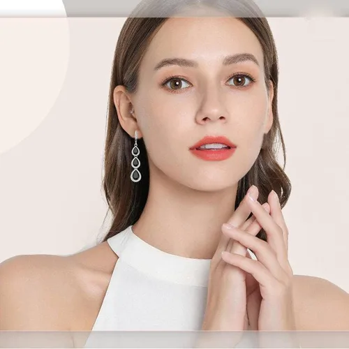Vista 2 de LMXXVJ Juego de collar y aretes largos, chapados en oro blanco, juego de joyas de zafiro azul creado, joyería de regalo para boda, fiesta, joyería