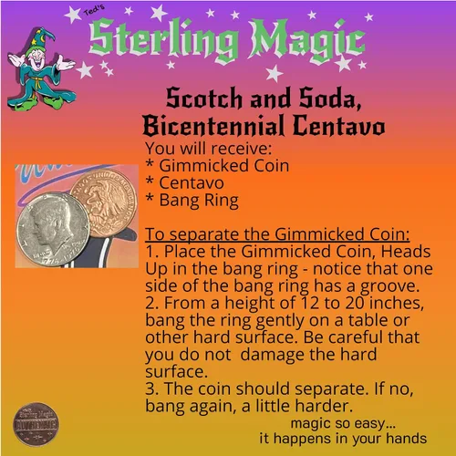 Vista 4 de Ted's Sterling Magic Bicicleta de corte de fábrica Svengali Deck y Bicentenario US Scotch y Soda Centavo Coin Card Trick Set (rojo)