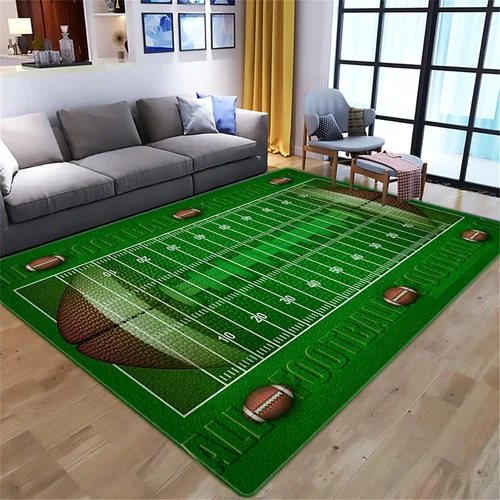 Vista 19 de Alfombra de fútbol americano, 3 x 4 pies, lavable de gran tamaño, ilustraciones 3D, con textura de cuero de fútbol, con cordones, alfombras