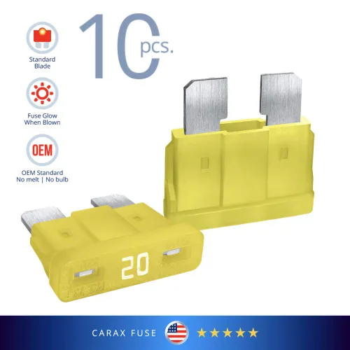 Vista 4 de CARAX Fusible incandescente – Fusible Premium estándar/hoja regular ATC/ATO/ATS – Kit de 20 A 10 piezas – Fusible automotriz LED brillante al soplar