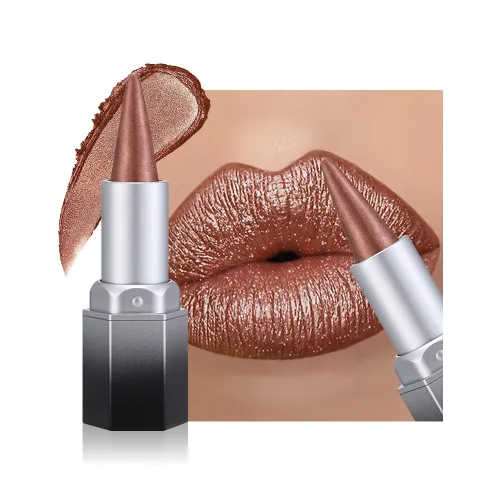 Vista 14 de evpct Combo de delineador de labios metálico rosa brillante y lápiz labial, lápiz labial con punta de cono para mujer, de larga duración