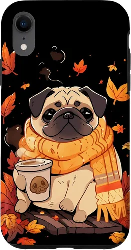 Vista 25 de Pug - Carcasa Kawaii para iPhone 17, diseño de hojas de otoño y calabaza