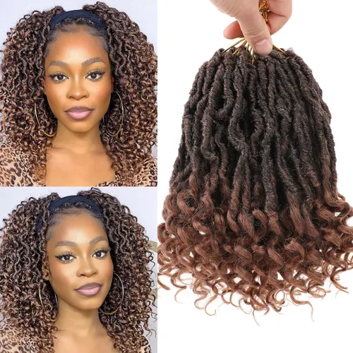 Vista 16 de Leeven 7 Paquetes Cabello Crochet Faux Locs con Puntas Rizadas 10 Pulgadas Pre-enrollado Goddess Locs Trenzas Crochet Cabello 84 Hebras Negro