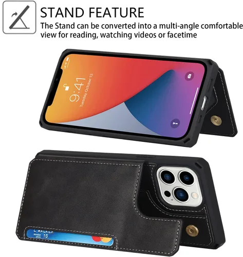 Vista 5 de Cavor Funda para iPhone 11 Pro Max con tarjetero y tarjetero, funda tipo cartera con tarjetero para tarjetas de crédito para iPhone11ProMax, funda