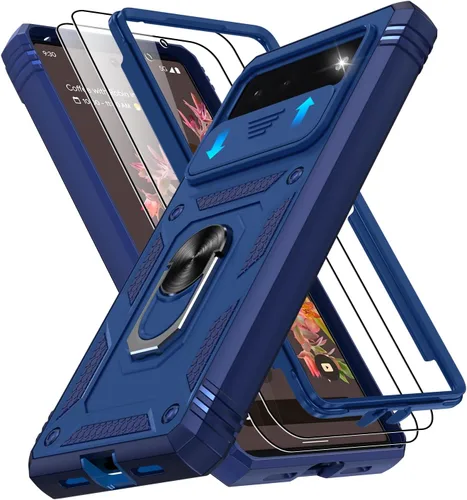 Vista 32 de Gritup Funda para Google Pixel 6 con cubierta deslizante para cámara y protector de pantalla (2 unidades), soporte de anillo giratorio 360°, funda