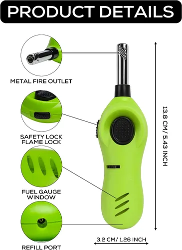 Vista 2 de Mini práctico encendedor de velas con varita extendida, bloqueo de seguridad, recarga de gas butano, encendedores para velas, estufas de cocina