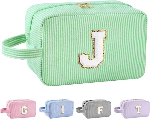 Vista 39 de Bolsa de maquillaje personalizada con inicial A-Z para mujeres, niñas y niños, bolsa de aseo de viaje, bolsa de maquillaje preparada, bolsa