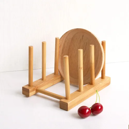 Vista 2 de Kunovo Estantería de Platos de Bambú, Organizador de Tapas de Olla/Platos/Tablas de Cortar para Gabinetes de Cocina, Soporte de Secado de Botellas 3G