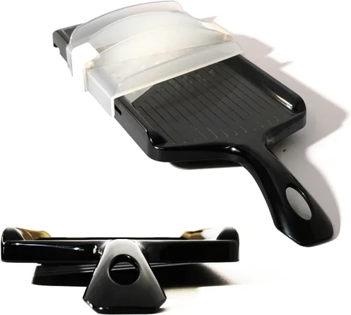 Vista 5 de KAKUSEE Mandolina de tres cuchillas, cortador de verduras con protector de dedos, corte de precisión sin esfuerzo y almacenamiento seguro, fabricado