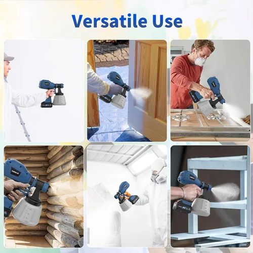 Vista 6 de NANWEI Pulverizador de pintura inalámbrico con 2 baterías, pistola de pulverización HVLP con recipiente de 40.6 fl oz, con 4 boquillas y 3 patrones