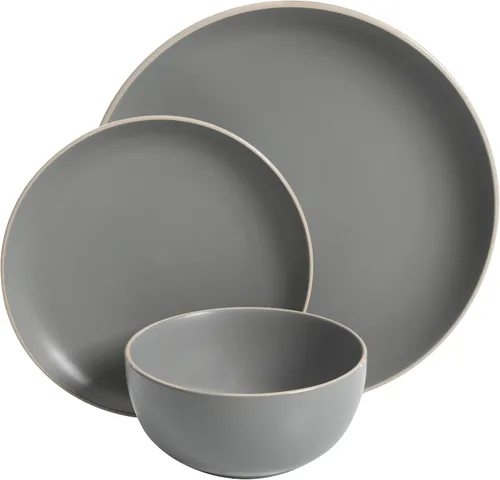 Vista 2 de Gibson Home Rockaway - Juego de vajilla de 12 piezas para 4, color gris mate + verde azulado mate