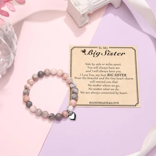 Vista 3 de Joyas y tarjetas de piedras naturales pulseras para hermana, regalos de cumpleaños para hermana, mejor amiga