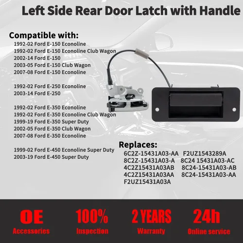 Vista 2 de Pestillo de puerta trasera con manija – Lado izquierdo del conductor – Compatible con Ford E150 E250 E350 E450 1992-2019, kit de pestillo de puerta