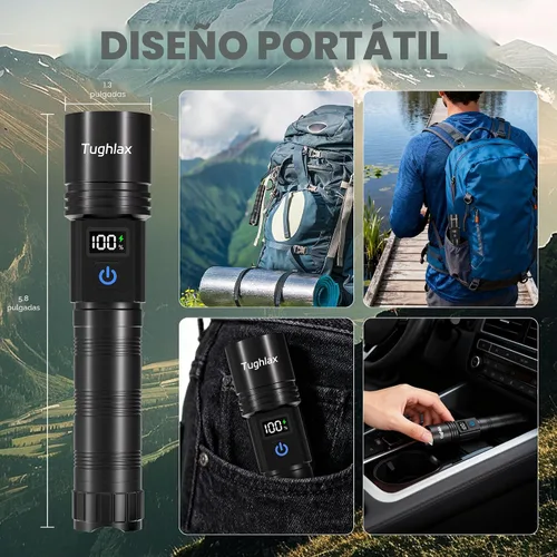 Vista 8 de Paquete de 2 linternas recargables, linterna súper brillante de alto lúmenes 9900LX, 5 modos con zoom linternas con pantalla digital LCD, potentes