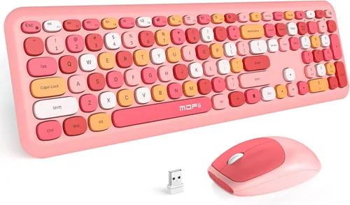 Vista 39 de MOFII Combo de teclado y mouse inalámbricos, tamaño completo 2.4G, máquina de escribir Plug and Play, juego de teclado y mouse redondos retro