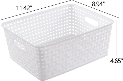Vista 3 de Cestas de almacenamiento de plástico de 8 L, cestas de cocina medianas, color blanco, 4 paquetes