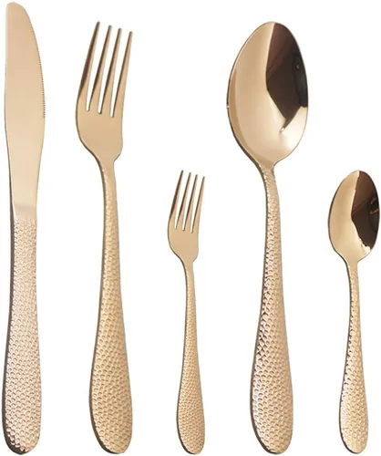 Vista 10 de Juego de cubiertos de acero inoxidable 18/10 de 5 piezas, cuchillo de cocina negro, tenedor, cuchara, vajilla para fiesta, cena, cubiertos, servicio