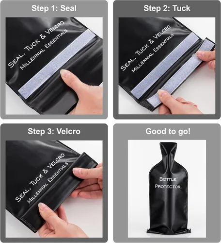 Vista 4 de Protector de botella de vino reutilizable para viajes (paquete de 2) – Bolsas de vino con doble cojín de burbujas de aire interior y exterior a 2