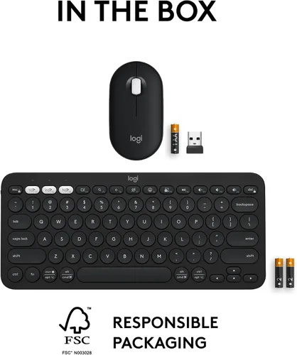 Vista 10 de Logitech Pebble 2 Combo, teclado inalámbrico y mouse, silencioso y portátil, personalizable, Logi Bolt, Bluetooth, fácil cambio entre dispositivos