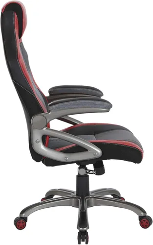 Vista 4 de OSP Home Furnishings Race Car - Silla ajustable para juegos, cuero consolidado gris carbón con detalles rojos