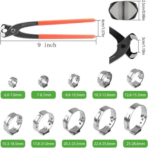 Vista 3 de 50 abrazaderas de manguera de oreja única de 1.177 in-1.303 in, abrazaderas de engarce de oreja, anillos de engarce de oreja, abrazaderas