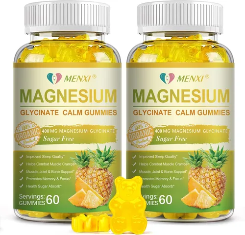 Vista 10 de Gomitas de magnesio de 600 mg por porción: glicinato de magnesio 400 mg y malato de magnesio 200 mg, suplemento de magnesio y potasio sin azúcar
