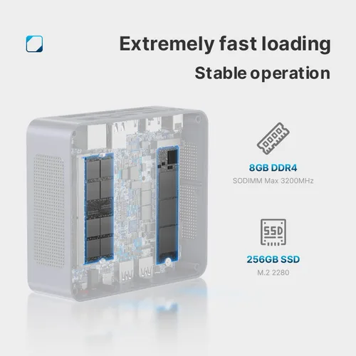 Vista 4 de BOSGAME Mini PC B95 Intel Alder Lake N95 de 12ª generación, 8 GB de RAM DDR4, SSD NVMe de 256 GB, computadora de escritorio compacta con triple