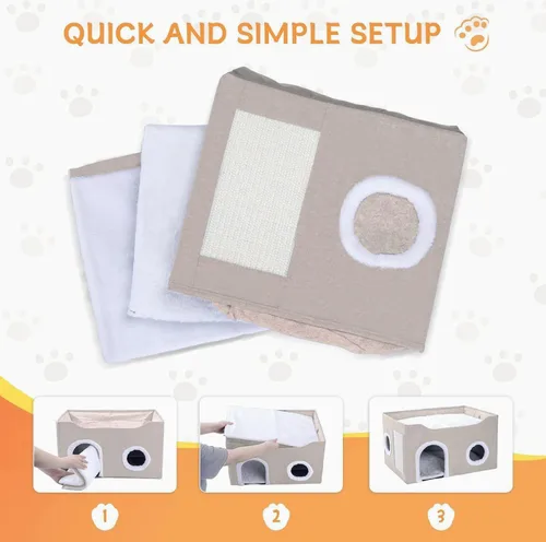 Vista 7 de Casa para gatos de interior – Cueva plegable para gatos y cama cubierta para gatos, escondite acogedor para mascotas pequeñas y gatos grandes