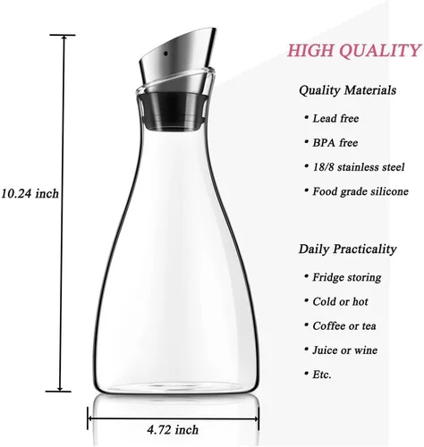 Vista 3 de Purefold - Jarra de vidrio de 44 onzas con tapa de acero inoxidable, jarra para té helado, jarra para jugo, tetera y cafetera, vajilla perfecta