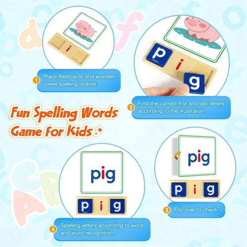 Vista 3 de Juguetes de aprendizaje para niños de 3, 4, 5 años - Juego de clasificación y lectura de 116 piezas con letras de vocales cortas, juego