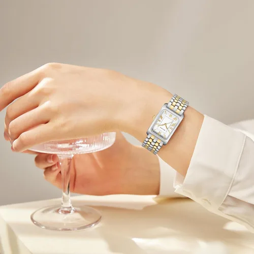 Vista 6 de Relojes para mujer, pulsera vintage, esfera romana, caja rectangular, reloj dorado, impermeable, con herramientas