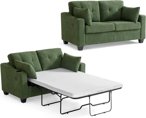 Vista 10 de CHIC HOUSE Sofá cama extraíble, sofá cama tamaño completo, sofá convertible 2 en 1 de pana con carga USB, sofá de espuma viscoelástica para sala
