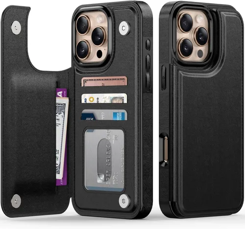 Vista 202 de FUNMIKO Funda tipo cartera para iPhone 15 con tarjetero + clip para efectivo, bloqueo RFID, protección contra caídas de grado militar y obras