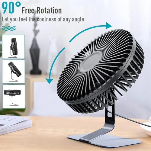 Vista 6 de SLENPET Ventilador de escritorio pequeño USB de 6 pulgadas, 4 velocidades, ultra silencioso, ajuste de 90° para una mejor refrigeración, mini Negro