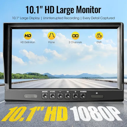 Vista 2 de Sistema de cámara de respaldo con cable 1080P de 10.1 pulgadas, cámara de visión trasera DVR, visión nocturna IR impermeable IP69, 20G a prueba