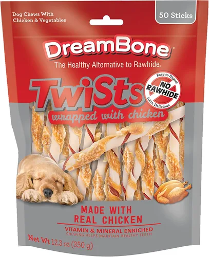Vista 11 de Dreambone Twist Sticks - Masticables para perros sin cuero crudo, hechos con pollo real, 100 unidades (paquete de 1) Masticable diario, digiere