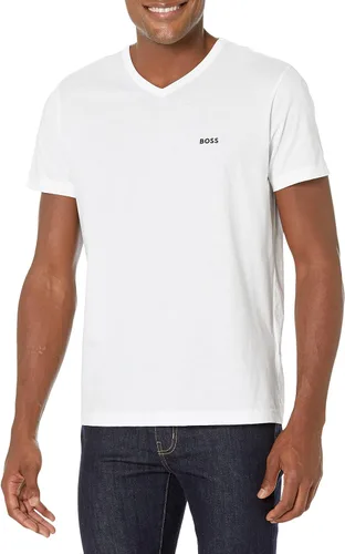 Vista 7 de BOSS Camiseta con cuello en V con logotipo pequeño para hombre marino