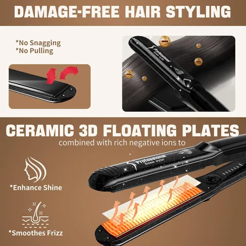 Vista 7 de DORISILK Alisadores de Vapor 2.0 Mejorados para el Cabello, Plancha Plana de Vapor de Turmalina Cerámica Profesional de Salón Alisador de Cabello