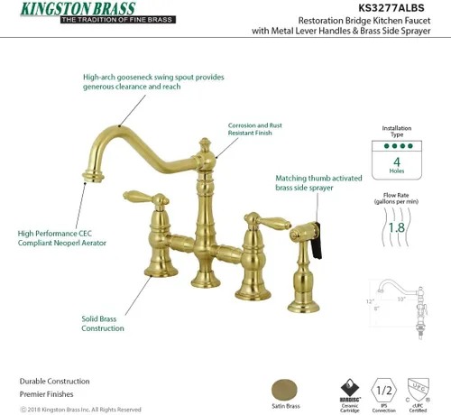 Vista 7 de Kingston Brass KS3277ALBS Grifo de cocina con rociador lateral, latón cepillado, 13.06 x 14.06 x 9.44 Cobrizo cepillado