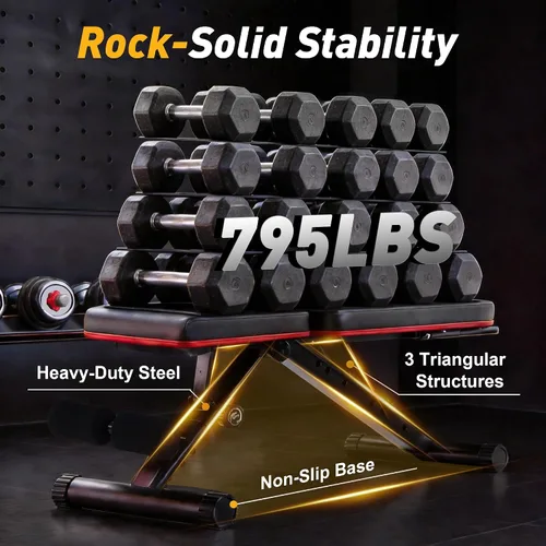 Vista 5 de Banco de pesas ajustable para gimnasio en casa, equipo de entrenamiento plegable para entrenamiento de fuerza de cuerpo completo, banco